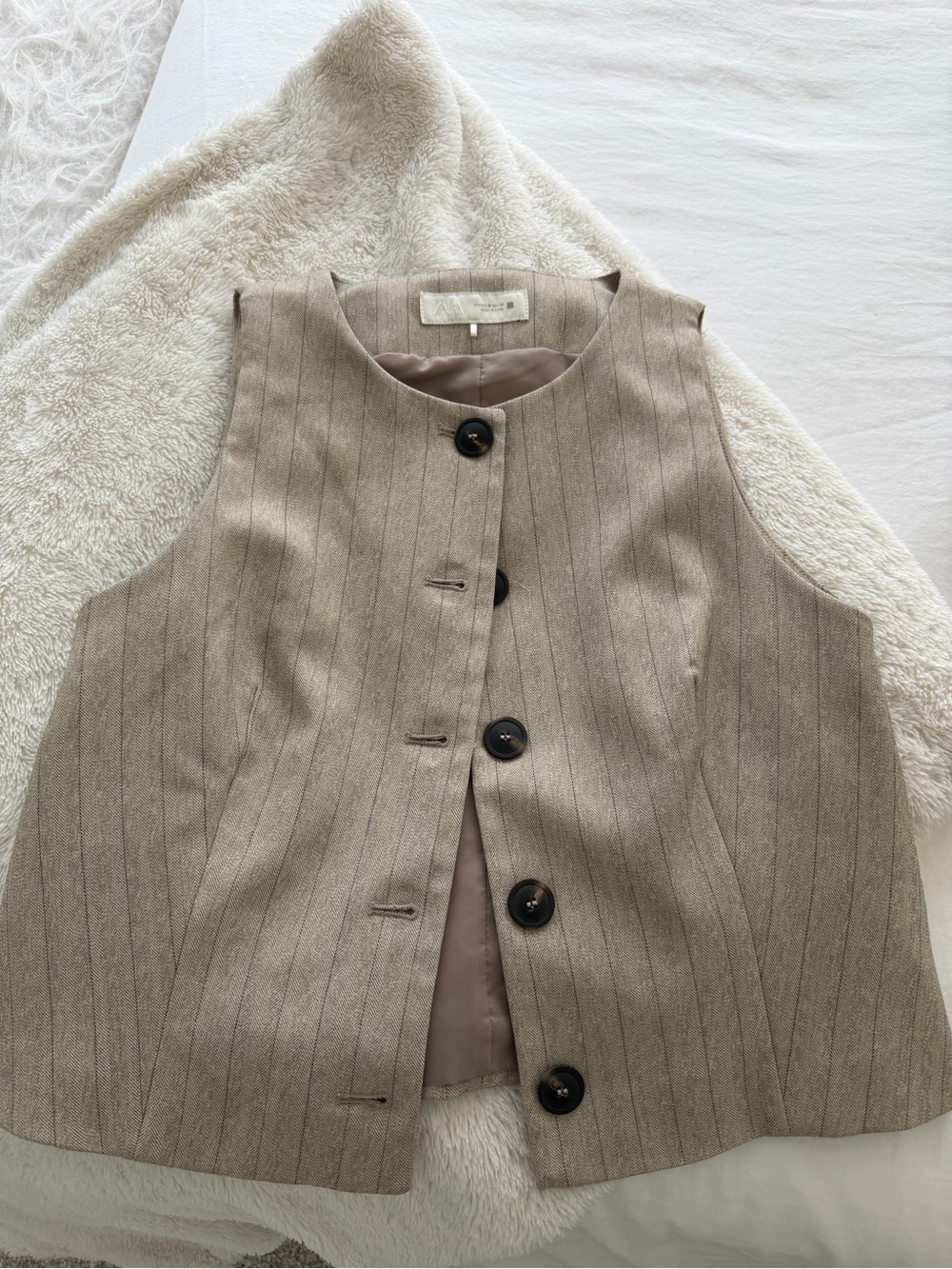 Zara Womens Beige Pinstripe Vest